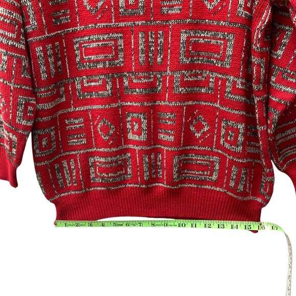 Kitty Hawk Vintage Sweater, Women's Sz Medium, Red White Black Geometric Boxy - Picture 6 of 8
